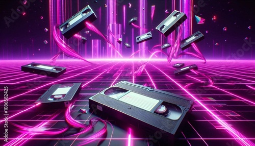 Retro VHS tape floating in dgital space photo