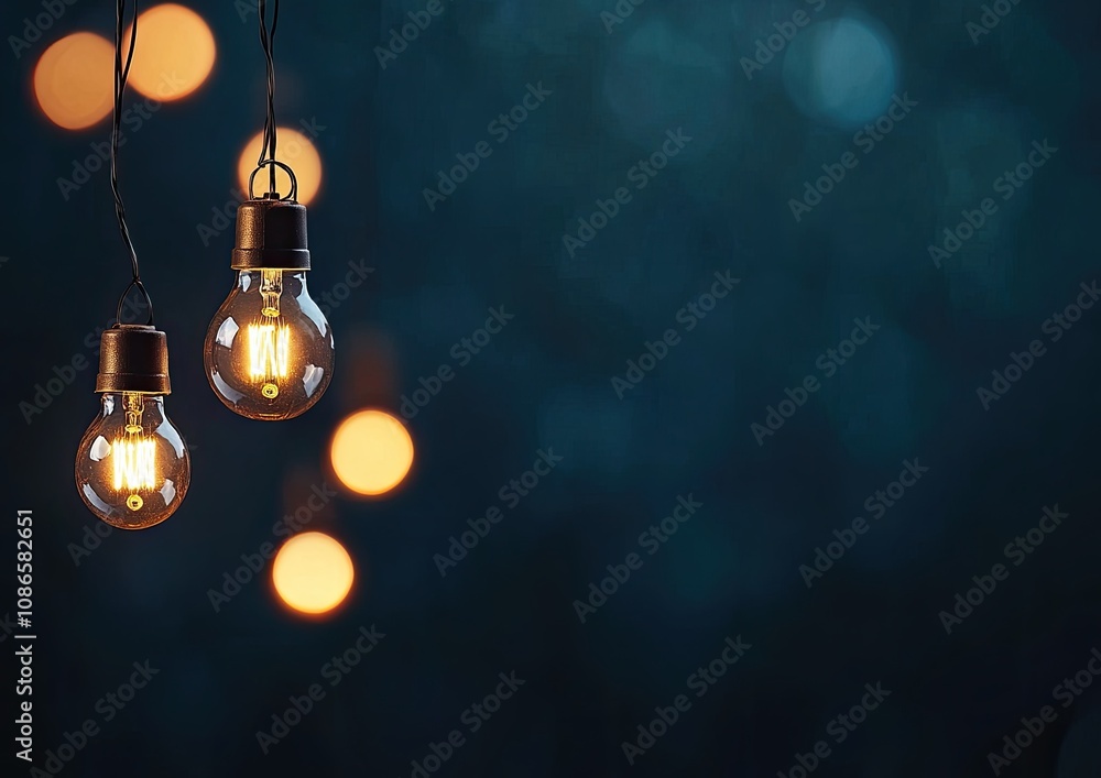Two light bulbs hanging from a string, one of which is lit Two light bulbs hanging from a string, one of which is lit