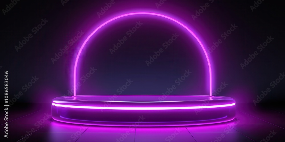 Purple Neon Light Display Circular Platform Background Purple Neon Light Display Circular Platform Background
