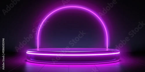 Purple Neon Light Display Circular Platform Background