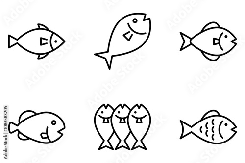 Fish vector icons set. Fishing symbols on white background