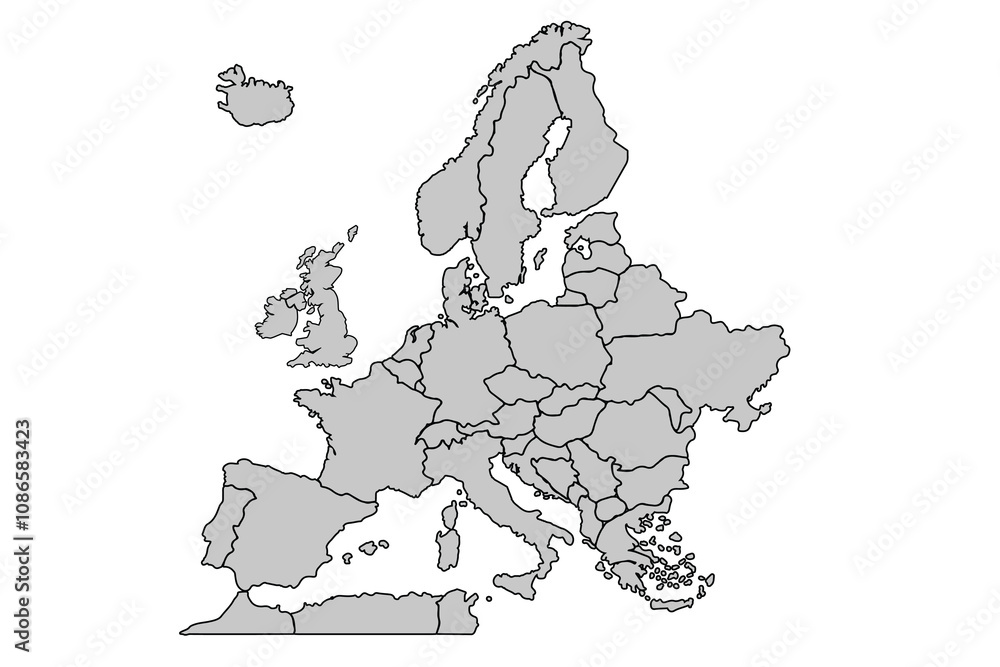 Europe map isolated on white background. for website layouts, background, education, precise, customizable, Travel worldwide, map silhouette backdrop, earth geography, political, reports. Europe map isolated on white background. for website layouts, background, education, precise, customizable, Travel worldwide, map silhouette backdrop, earth geography, political, reports.
