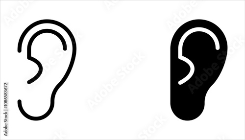 Ear vector icon set, hearing symbol on white background