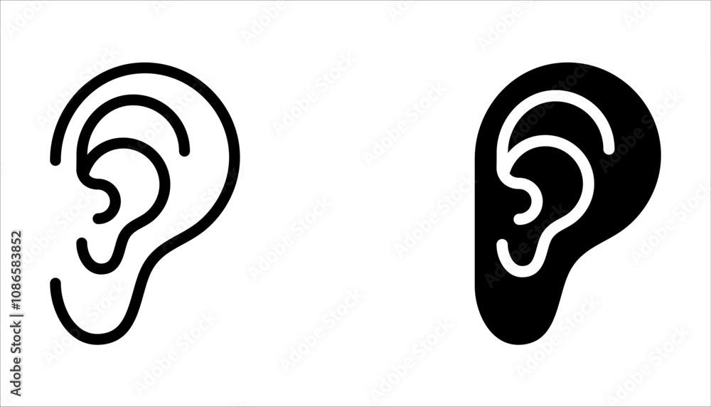Ear vector icon set, hearing symbol on white background Ear vector icon set, hearing symbol on white background