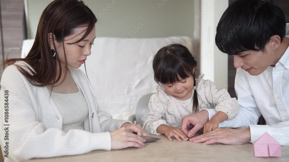 折り紙を折る親子