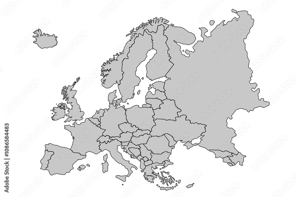 Obraz premium Europe map isolated on white background. for website layouts, background, education, precise, customizable, Travel worldwide, map silhouette backdrop, earth geography, political, reports.