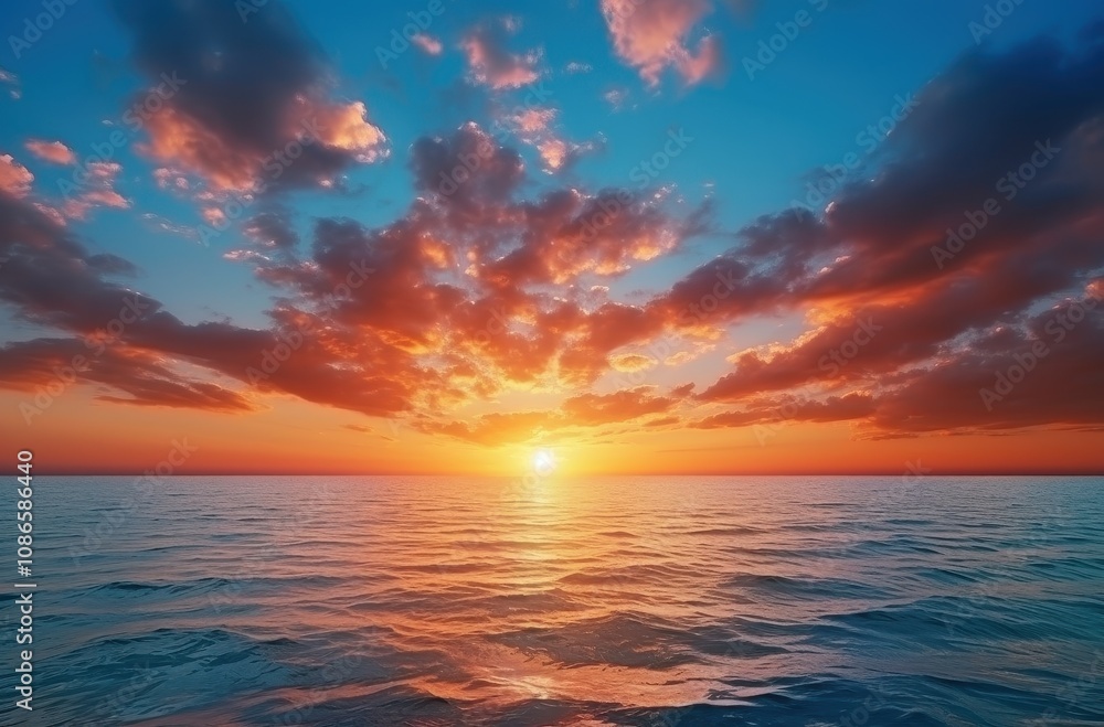 Obraz premium Vibrant Sunset Over Calm Ocean Waves