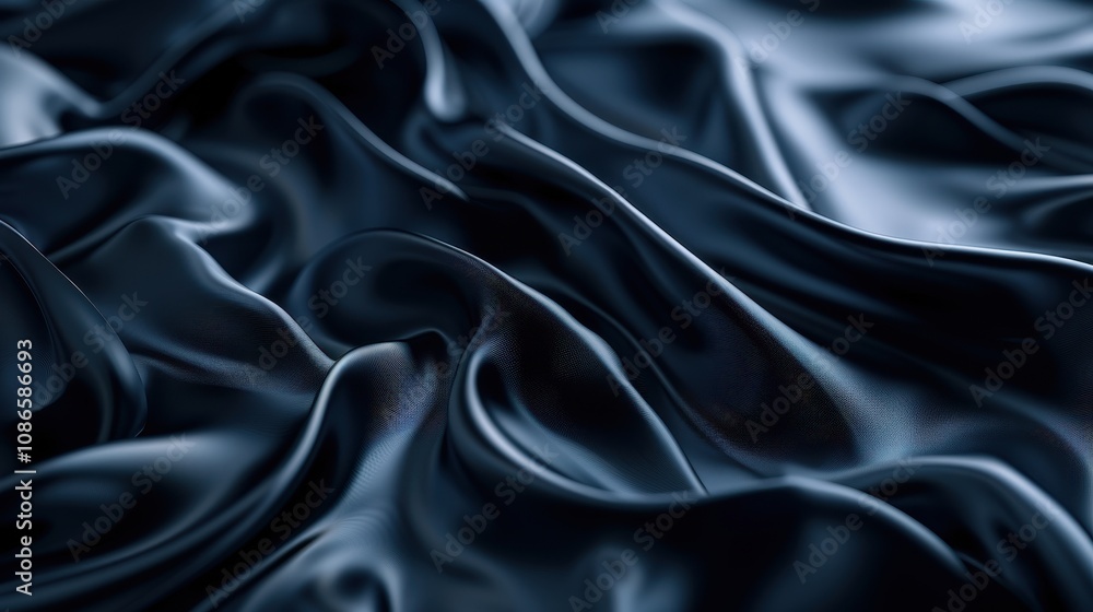 Dark Blue Silk Fabric Draped in Soft Waves Dark Blue Silk Fabric Draped in Soft Waves