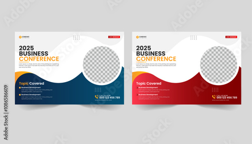 Corporate horizontal business conference flyer template design. Business conference template banner design or online webinar and technology conference social media banner 
