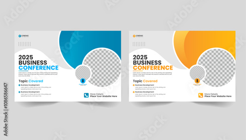 Corporate horizontal business conference flyer template design. Business conference template banner design or online webinar and technology conference social media banner 