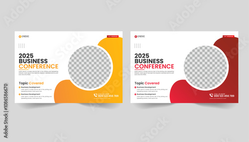 Corporate horizontal business conference flyer template design. Business conference template banner design or online webinar and technology conference social media banner 