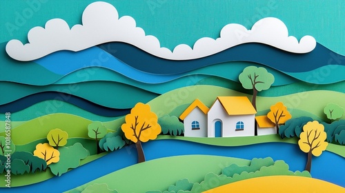 Colorful Cut Paper Collage Rural Landscape