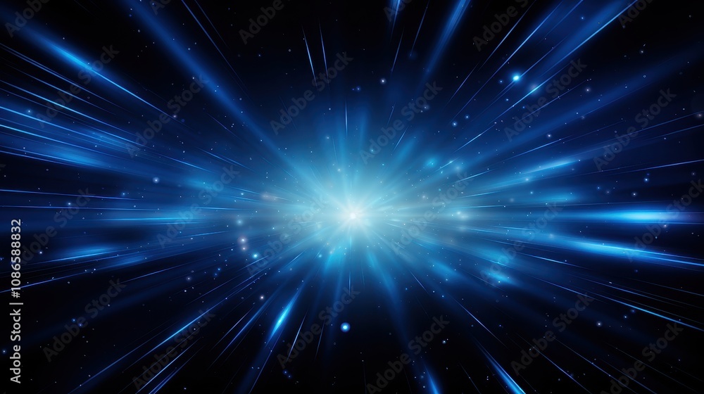 Abstract Blue Light Rays Converging Towards Bright Center Abstract Blue Light Rays Converging Towards Bright Center