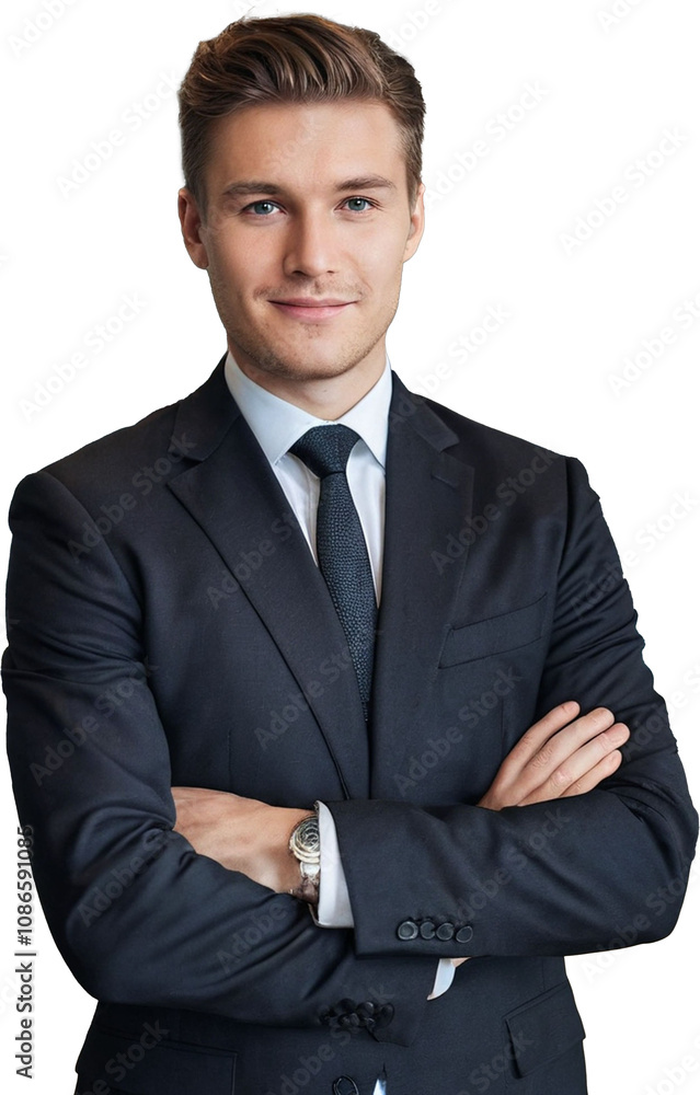 Professional Portrait of a Confident Businessman in a Black Suit isolated on transparent background.generative AI Professional Portrait of a Confident Businessman in a Black Suit isolated on transparent background.generative AI