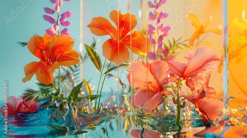 Wallpaper Mural digital technology stained glass aquatic plant illustration poster background Torontodigital.ca