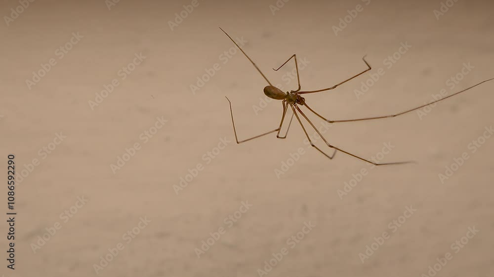 Cellar spider walking on its web isolated on white background. Spider has built its nest in the laundry room, between the extension tubes. Closeup spiders. Insects, insect. Bugs, bug. Animals, animal Cellar spider walking on its web isolated on white background. Spider has built its nest in the laundry room, between the extension tubes. Closeup spiders. Insects, insect. Bugs, bug. Animals, animal