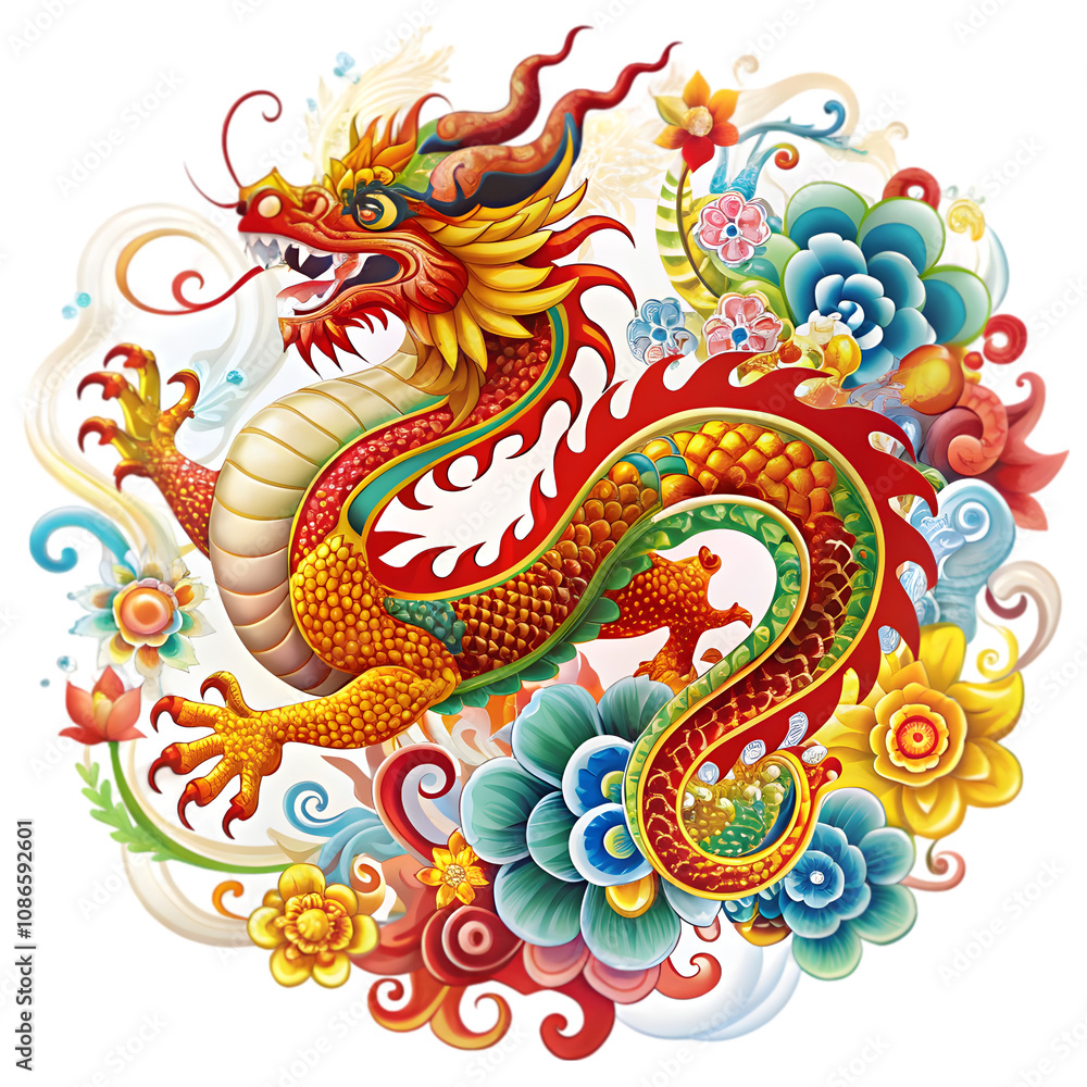 Fototapeta premium chinese dragon statue isolated on transparent background