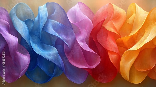 Elegant Minimalist Abstract Design Showcasing Colorful Gradient Waves in Soft Textile Textures for Modern Artistic Backgrounds