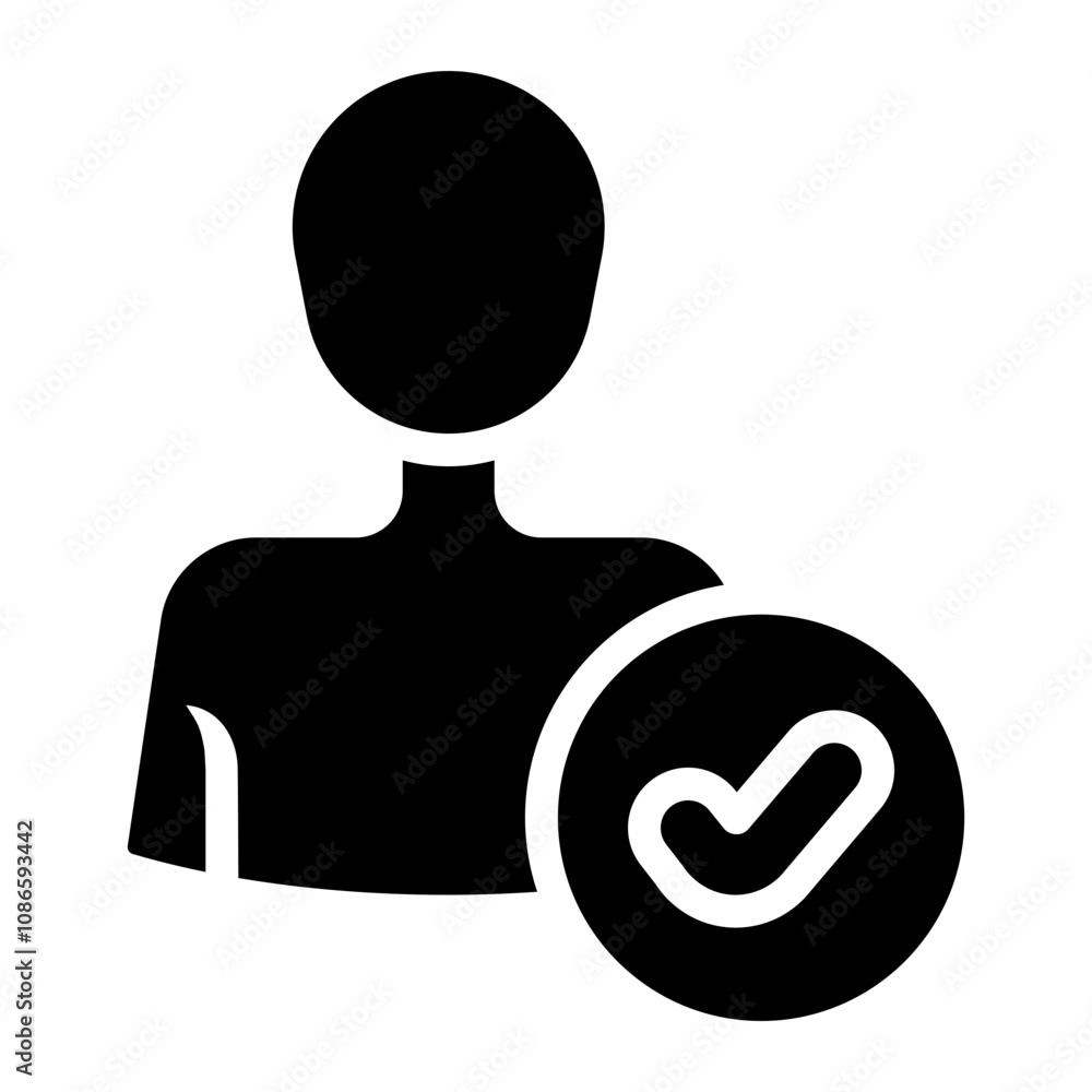 employee with verified check mark sign glyph icon employee with verified check mark sign glyph icon