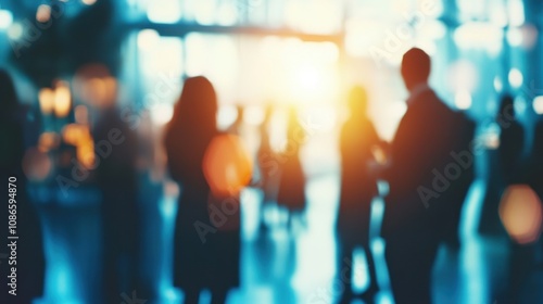 Wallpaper Mural People networking during an event at sunset inside a modern urban venue with soft lighting blending with the silhouette of attendees Torontodigital.ca