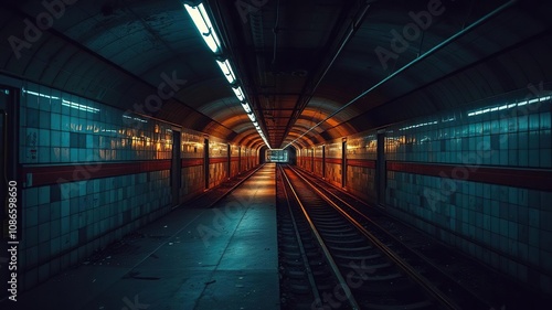 Abandoned subway stations with glowing trails and dusty remnants  dust-covered walls  faded signs