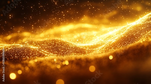 Vibrant Abstract Visual of Interconnected Nodes with Golden Light and Sparkles Creating a Dynamic Flowing Pattern for Creative Projects