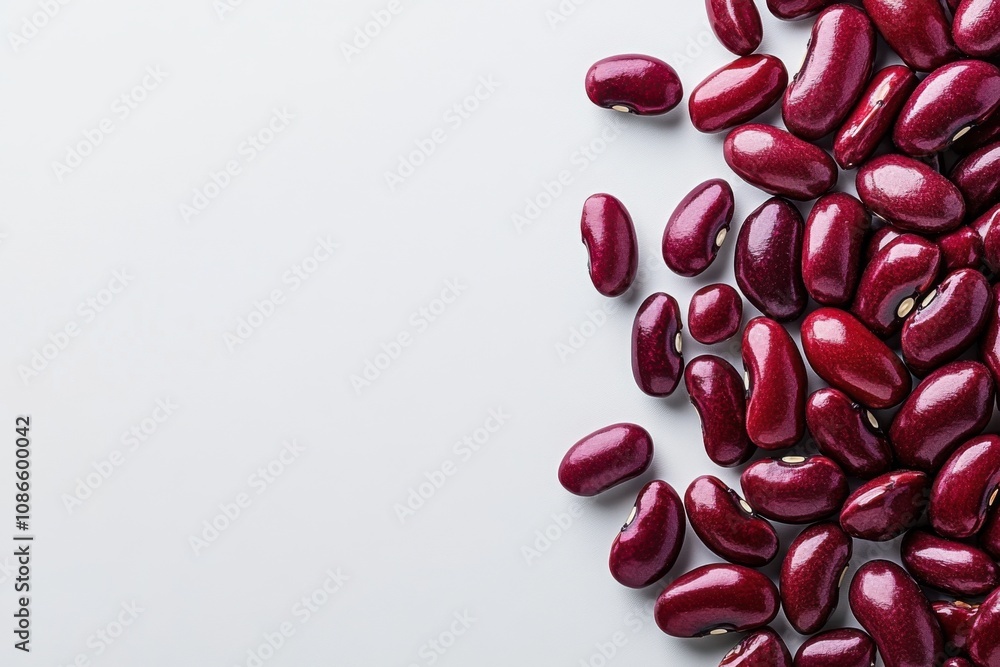 Deep red kidney beans scattered on white background for culinary design Deep red kidney beans scattered on white background for culinary design