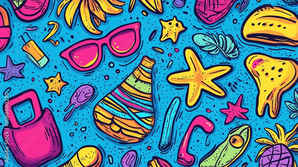 Vibrant Summer Doodle Background Design Elements Vibrant Summer Doodle Background Design Elements