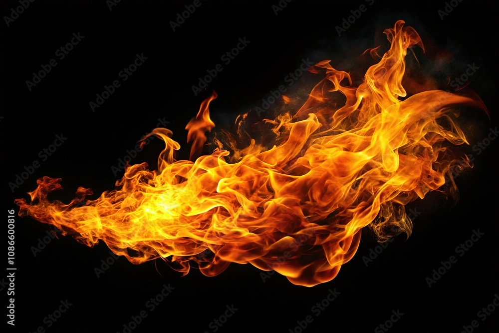 Fototapeta premium Black background highlights fierce flame silhouette.