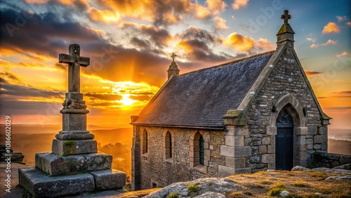 Brittany's Chapelle Saint Gonery, a church silhouette defining the region's religious architecture. photo