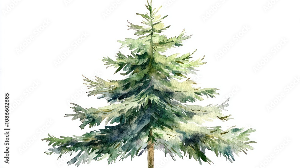 Fototapeta premium christmas fir tree in watercolor isolated on white or transparent png