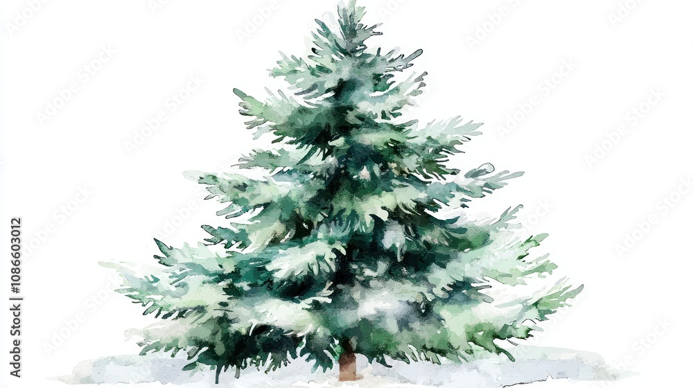 Fototapeta premium christmas fir tree in watercolor isolated on white or transparent png