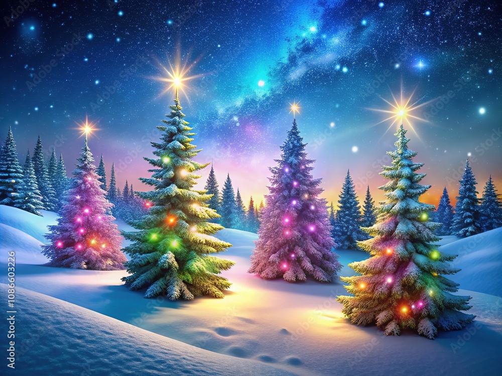 Christmas trees, snowfall, a winter hill at night. Christmas trees, snowfall, a winter hill at night.