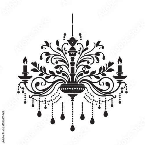 Chandelier silhouette vector, Chandelier vector icon silhouette style illustration