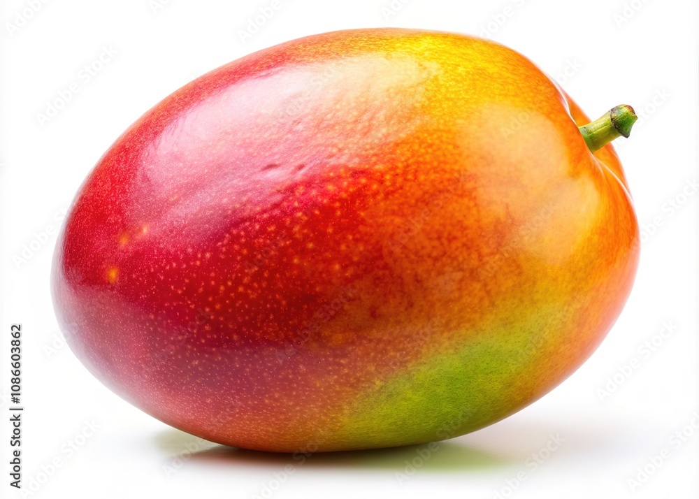 Close-up, focused mango on white backdrop, highlighting texture. Close-up, focused mango on white backdrop, highlighting texture.