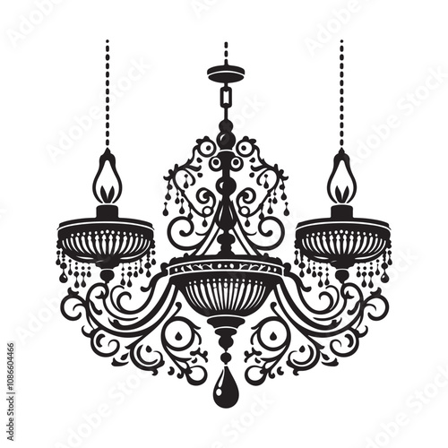 Chandelier silhouette vector, Chandelier vector icon silhouette style illustration