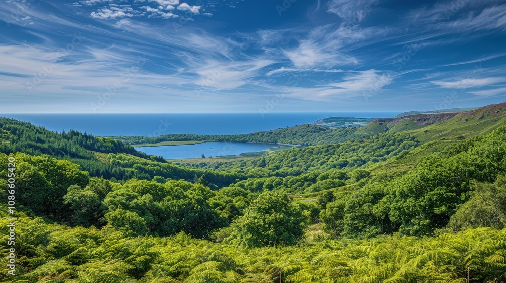 Scenic View of Lush Green Landscape and Lake Scenic View of Lush Green Landscape and Lake