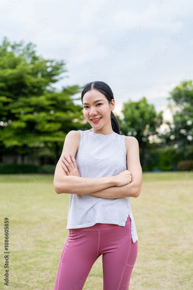 Portrait of Asian beautiful woman exercise outdoors park in morning. Portrait of Asian beautiful woman exercise outdoors park in morning.