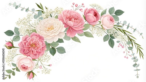 Wallpaper Mural Elegant floral garland with roses peonies and baby's breath, classic design, floral garland Torontodigital.ca