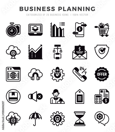 Set of 25 Business Planning Lineal Filled Icons Pack.