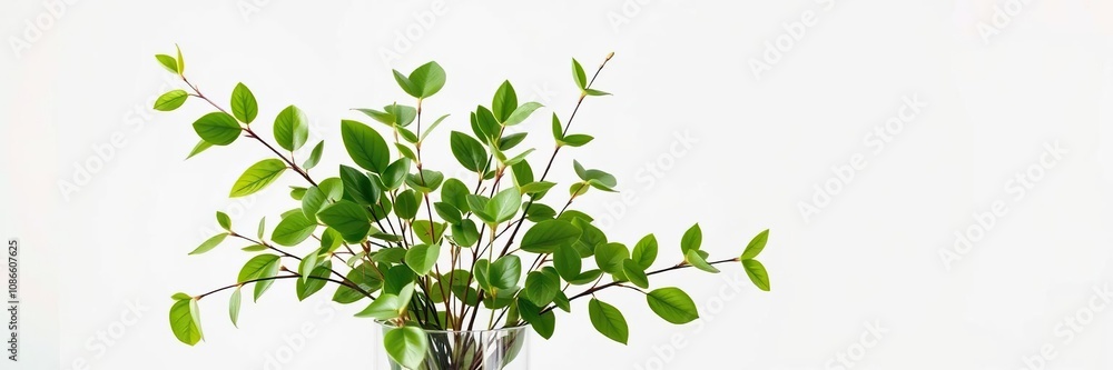 Green leaves and branches in a unique modern vase, greenery, scenery Green leaves and branches in a unique modern vase, greenery, scenery