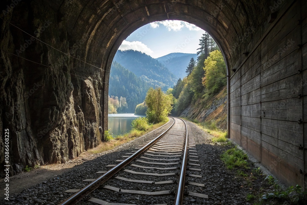 Long narrow railroad tunnel with scenic views, railroad, horizon, tunnel, passage, path Long narrow railroad tunnel with scenic views, railroad, horizon, tunnel, passage, path