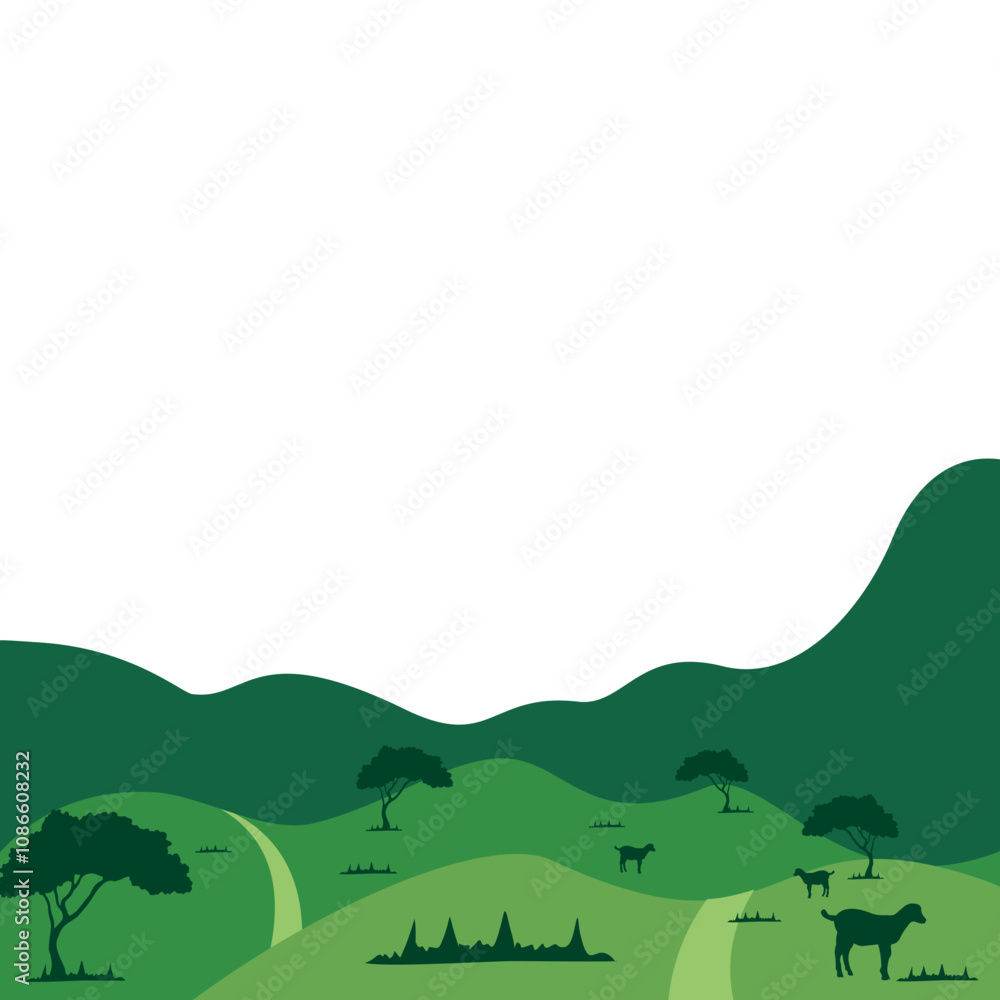 Wide Organic Field View Scene With Animal Wide Organic Field View Scene With Animal