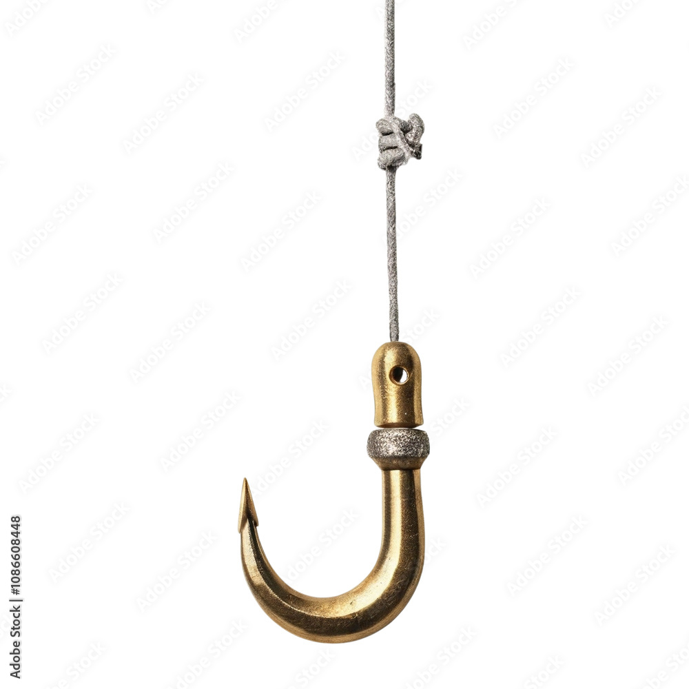 Metal brass fishing hook with string attached Metal brass fishing hook with string attached