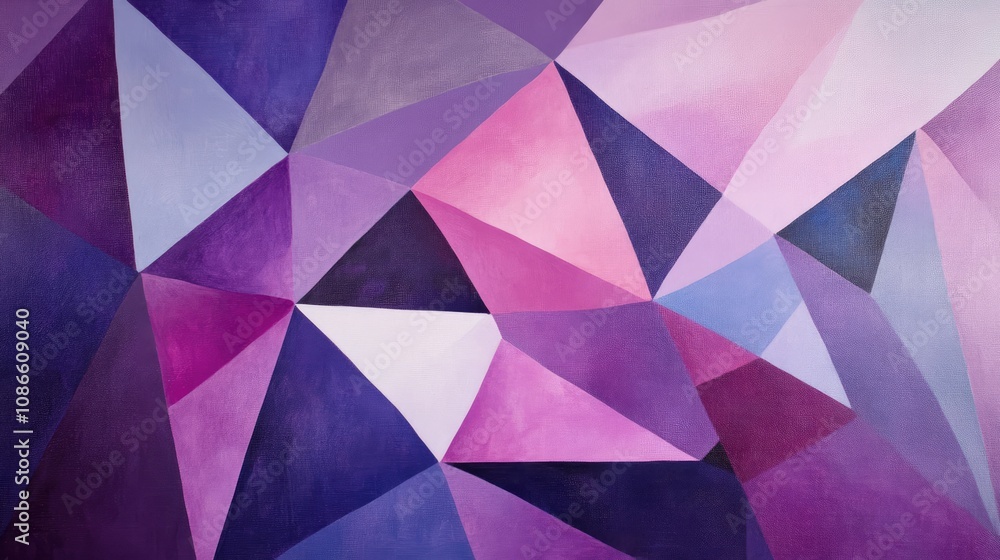 Obraz premium Layered polygon shapes in shades of purple and pink, creating depth and a modern geometric look