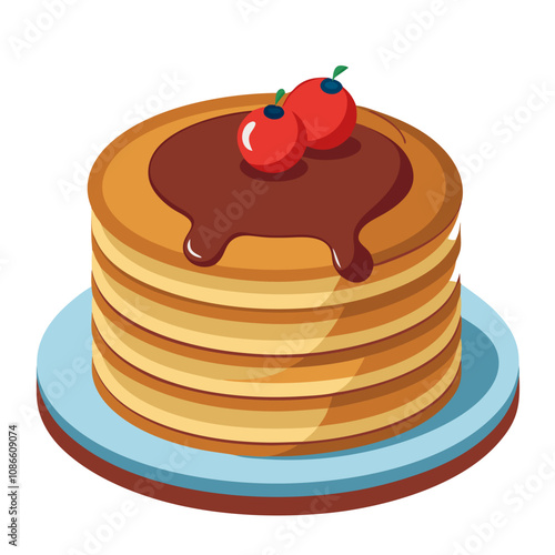 stack of pancakes with Cherry Illustration without background