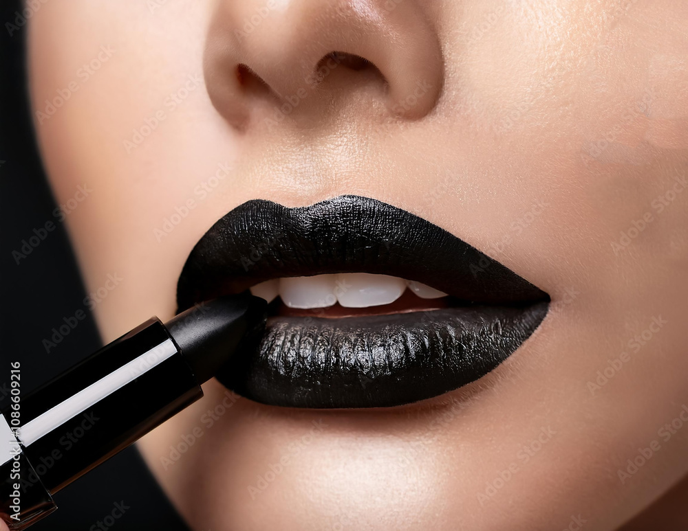 Schwarzer Lippenstift wird aufgetragen