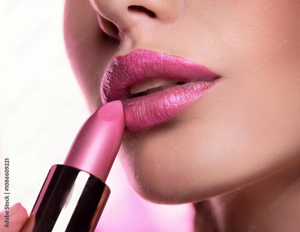 Rosa Lippenstift wird aufgetragen