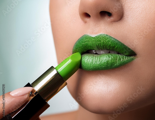 Obraz na płótnie Grüner Lippenstift wird aufgetragen w salonie