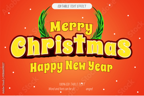 Merry Christmas editable text effect 3d emboss Cartoon